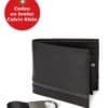 Set Portofel + Breloc Calvin Klein Black Leather Passcase Wallet & Twist Key Fob Set - din piele