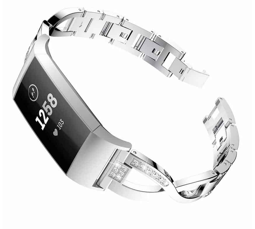Curea bratara metalica Edman luxury pentru Fitbit Charge 3 Argintiu